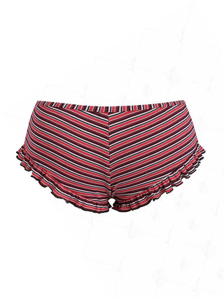 Red Knit Striped Ribbed Peplum Bikini Bottom Cheeky Swim Boyshorts
