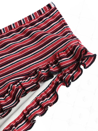 Red Knit Striped Ribbed Peplum Swim Bottom Bikini Boyshorts