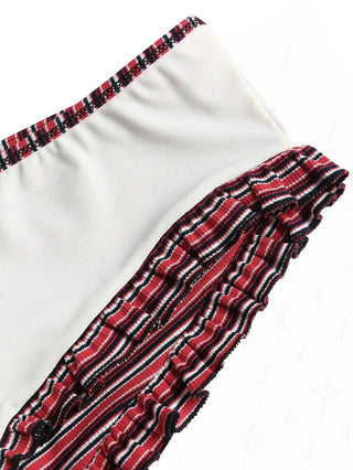 Red Knit Striped Ribbed Peplum Swim Bottom Bikini Boyshorts