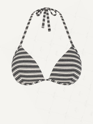 Black Knit Striped Ribbed Halter Triangle Bikini Top