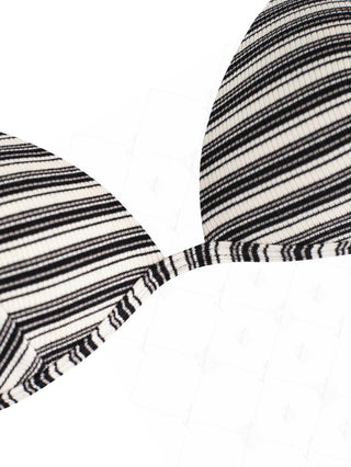 Black Knit Striped Ribbed Halter Triangle Bikini Top