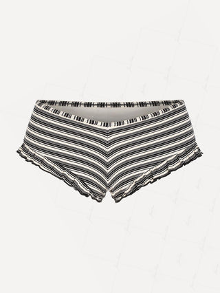 Black Knit Striped Ribbed Peplum Swim Bottom Bikini Boyshorts
