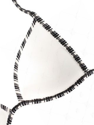 Black Knit Striped Ribbed Halter Triangle Bikini Top