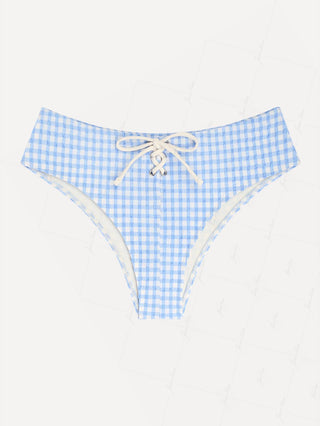 Light Blue Gingham Grommet Lace Up Full Coverage Bikini Bottom