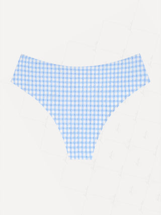 Light Blue Gingham Grommet Lace Up Full Coverage Bikini Bottom