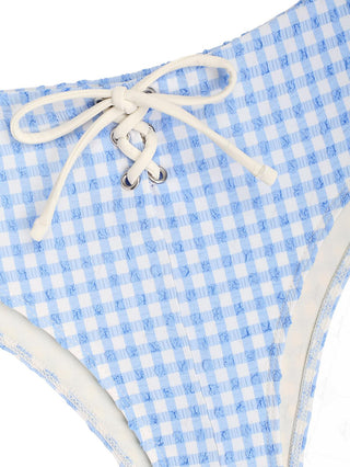 Light Blue Gingham Grommet Lace Up Full Coverage Bikini Bottom