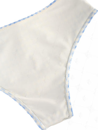 Light Blue Gingham Grommet Lace Up Full Coverage Bikini Bottom