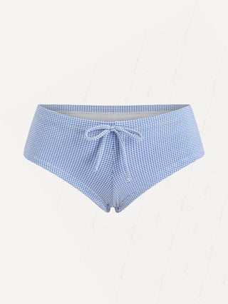 Blue Knitted Plaid Bowknot Swim Bottom Bikini Boyshorts