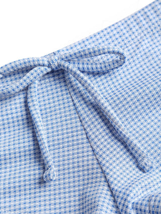 Blue Knitted Plaid Bowknot Bikini Bottom Cheeky Swim Boyshorts