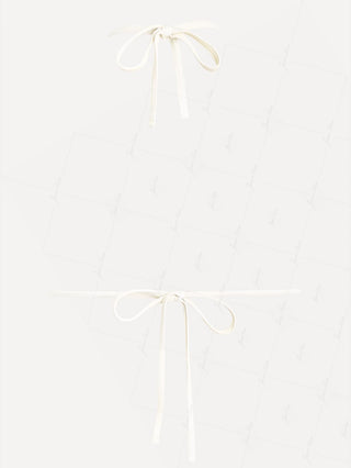 Cherry Red Striped Contrast Binding Halter Triangle Bikini Top