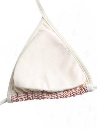 Cherry Red Striped Contrast Binding Halter Triangle Bikini Top