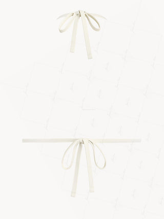 Light Blue Contrast Binding Ribbed Knit Halter Triangle Bikini Top