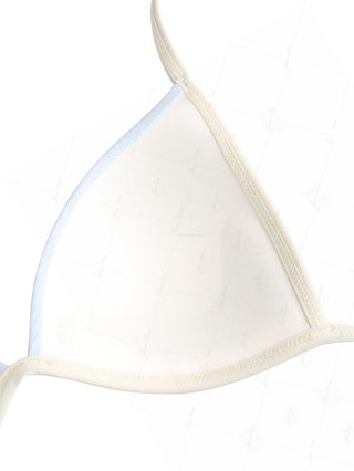 Light Blue Contrast Binding Ribbed Knit Halter Triangle Bikini Top