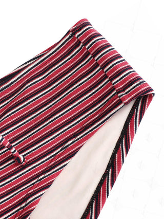 Red Knit Striped Ribbed Grommet Lace Up Bikini Bottom Cheeky Swim Boyshorts
