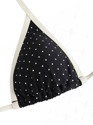 Black Polka Dot Contrast Binding Halter Triangle Bikini Top
