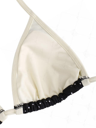 Black Polka Dot Contrast Binding Halter Triangle Bikini Top