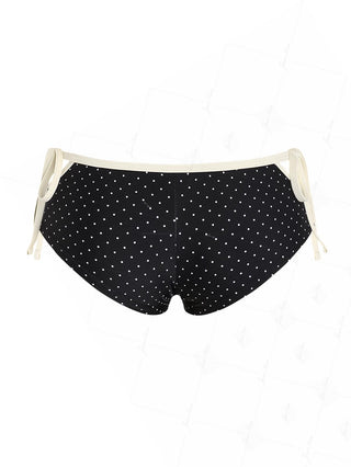 Black Polka Dot Contrast Binding Cutout Tie  Bikini Bottom Cheeky Swim Boyshorts