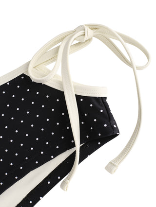 Black Polka Dot Contrast Binding Cutout Tie Swim Bottom Bikini Boyshorts