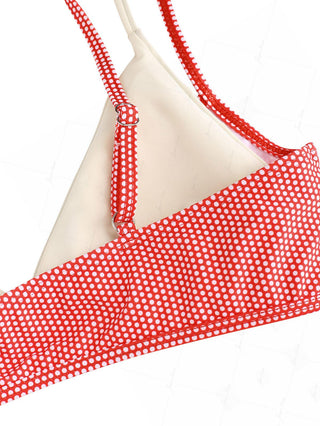 Cherry Red Polka Dot Print Double Layer 2 In 1 Bikini Top