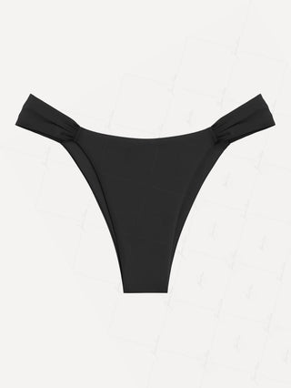 Black Solid Color Ruched Side High Leg Bikini Bottom