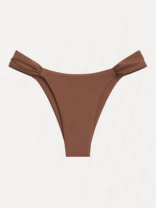 Brown Solid Color Ruched Side High Leg Bikini Bottom