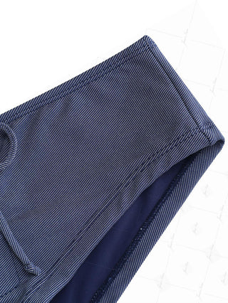 Deep Blue Denim Fabric Lace Up Bikini Bottom Cheeky Swim Boyshorts