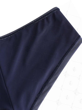 Deep Blue Denim Fabric Lace Up Bikini Bottom Cheeky Swim Boyshorts