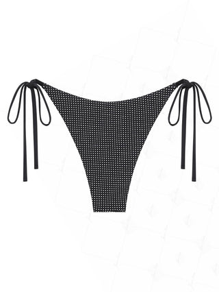Black Pin Dot Jacquard Fabric Tie Side String Bikini Bottom