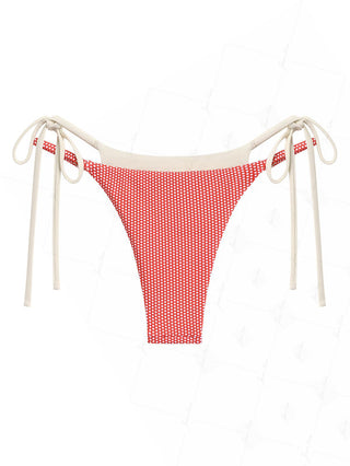 Cherry Red Polka Dot Print Double Layer 2 In 1 Tie Side Bikini Bottom