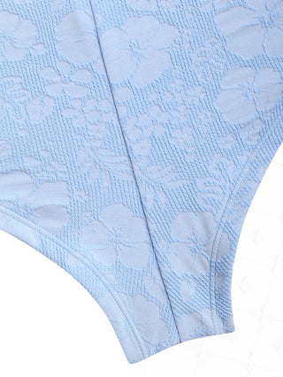 Light Blue Recycled Fabric Jacquard Lace Up Bikini Bottom Cheeky Swim Boyshorts