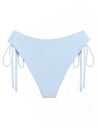 Light Blue Ribbed Knit Cinched Tie Side Hipster Bikini Bottom