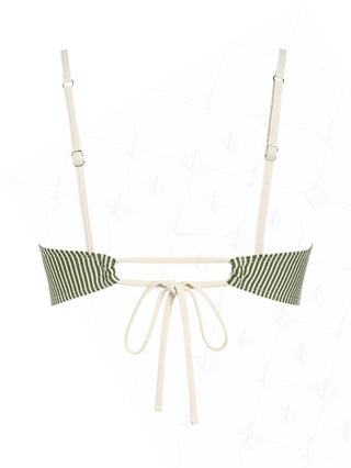 Green Striped Spliced Ruched Ruffles Bowknot Bikini Top