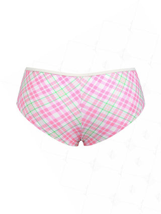Light Pink Plaid Bowknot Low Rise Bikini Bottom Cheeky Swim Boyshorts