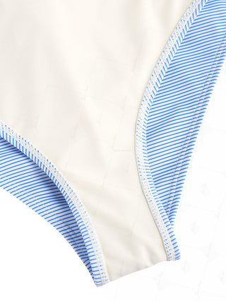Sky Blue Striped Grommet Lace Up Bikini Bottom