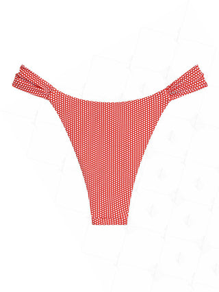 Cherry Red Polka Dot Print Ruched Side High Leg Bikini Bottom