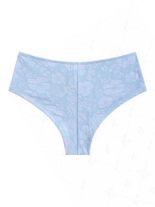 Light Blue Recycled Fabric Jacquard Lace Up Bikini Bottom Cheeky Swim Boyshorts
