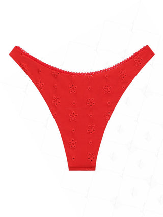 Red Recycled Fabric Jacquard Lace Bowknot Cheeky Bikini Bottom