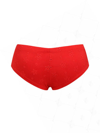 Red Recycled Fabric Jacquard Low Rise Bikini Bottom Cheeky Swim Boyshorts
