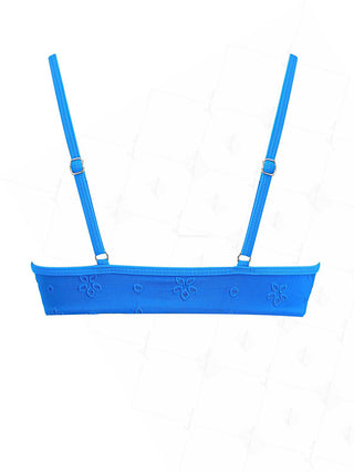Blue Recycled Fabric Jacquard O Ring Bikini Top