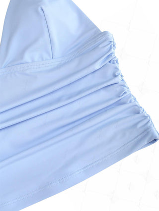 Powder Blue Solid Color Ruched Deep V Neck Cami Tankini Top