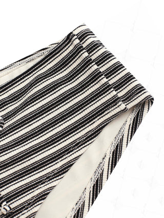 Black Knit Striped Ribbed Grommet Lace Up Bikini Bottom Cheeky Swim Boyshorts