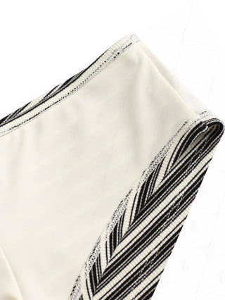 Black Knit Striped Ribbed Grommet Lace Up Bikini Bottom Cheeky Swim Boyshorts