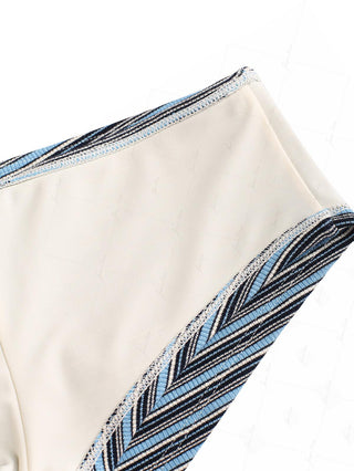 Blue Knit Striped Ribbed Grommet Lace Up Bikini Bottom Cheeky Swim Boyshorts