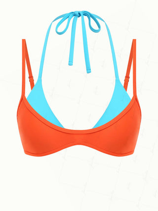 Orange Colorblock Two Tone Double Layer Bikini Top