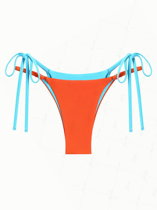 Orange Colorblock Two Tone Tie Side Double Layer Bikini Bottom