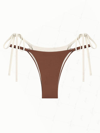 Brown Colorblock Two Tone Tie Side Double Layer Bikini Bottom