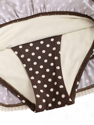 Deep Coffee Polka Dot Ruched Ruffles Halter Skirted One-piece Swimsuit