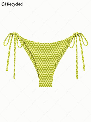 Green Triangular Grid Pattern String Cheeky Brazilian Bikini Bottom