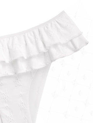 White Recycled Fabric Jacquard Layered Ruffles Triangle Skirtini Bikini Set