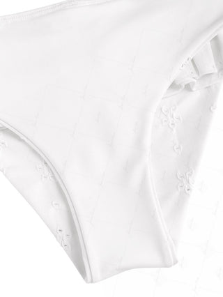 White Recycled Fabric Jacquard Ruffles Edge Bralette Skirtini Bikini Set